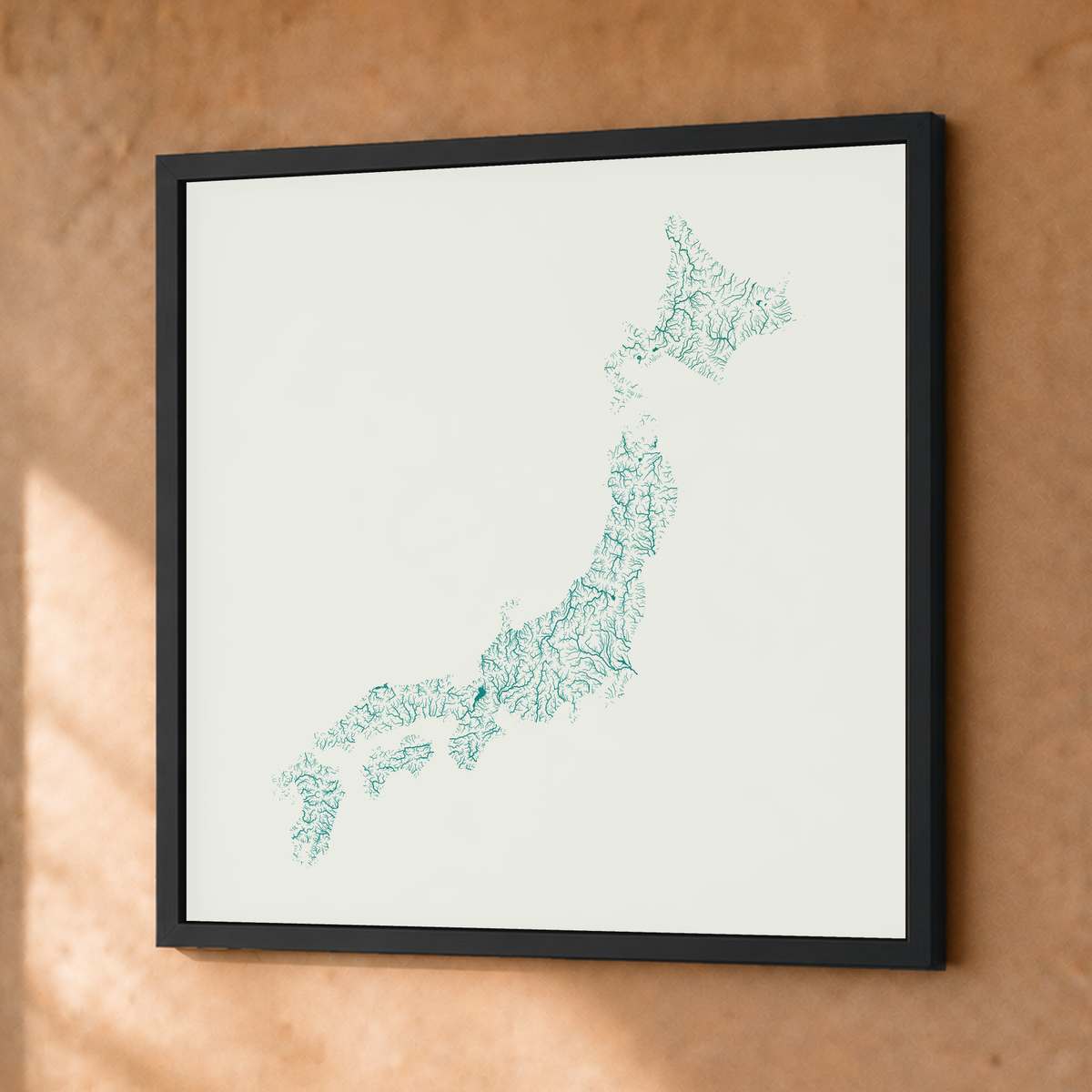Beautiful Rivers — Japão — Verde jade e porcelana, Fine art emoldurado · 50 × 50 cm, Preto · Sem margem