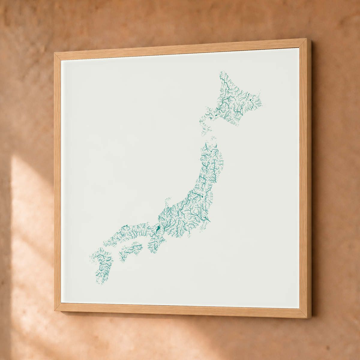 Beautiful Rivers — Japão — Verde jade e porcelana, Fine art emoldurado · 50 × 50 cm, Natural · Sem margem