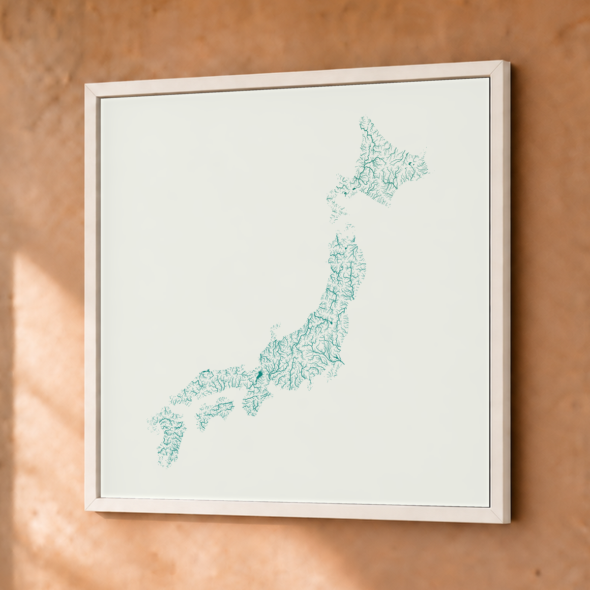 Beautiful Rivers — Japão — Verde jade e porcelana, Fine art emoldurado · 50 × 50 cm, Branco · Sem margem