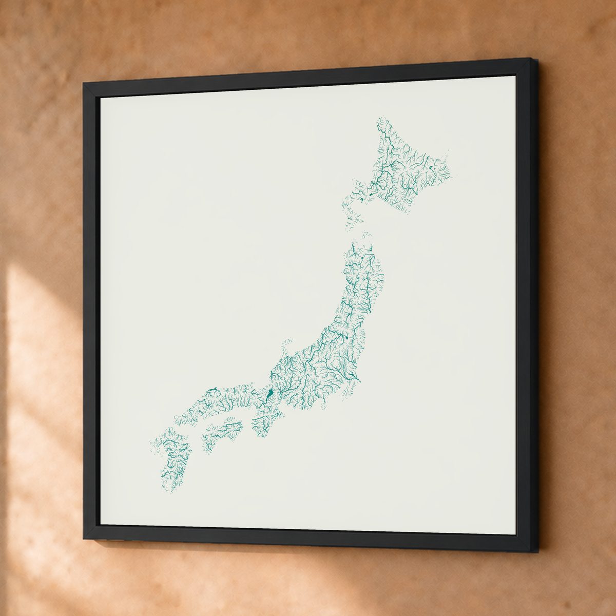 Beautiful Rivers — Japão — Verde jade e porcelana, Fine art emoldurado · 76 × 76 cm, Preto · Sem margem
