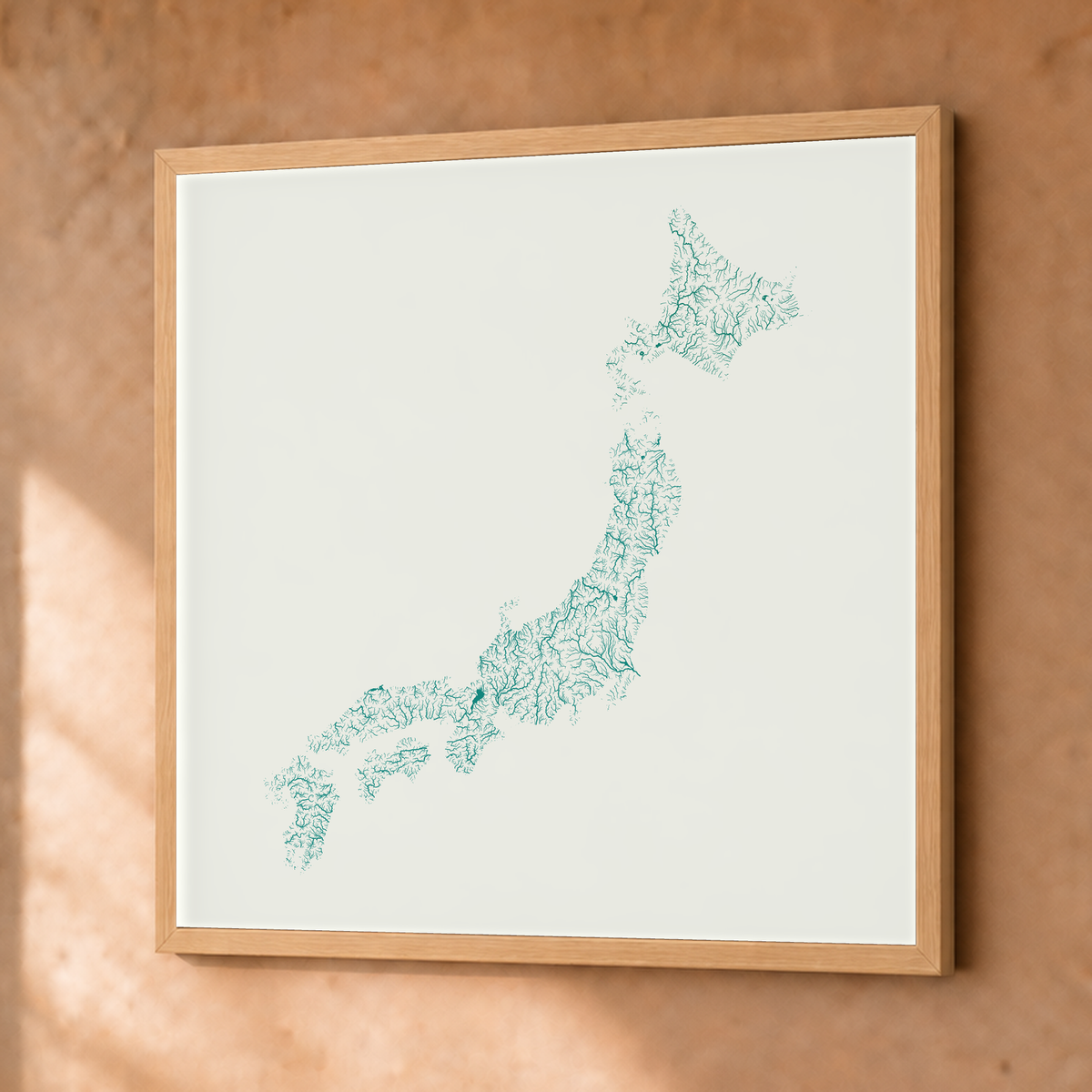 Beautiful Rivers — Japão — Verde jade e porcelana, Fine art emoldurado · 76 × 76 cm, Natural · Sem margem