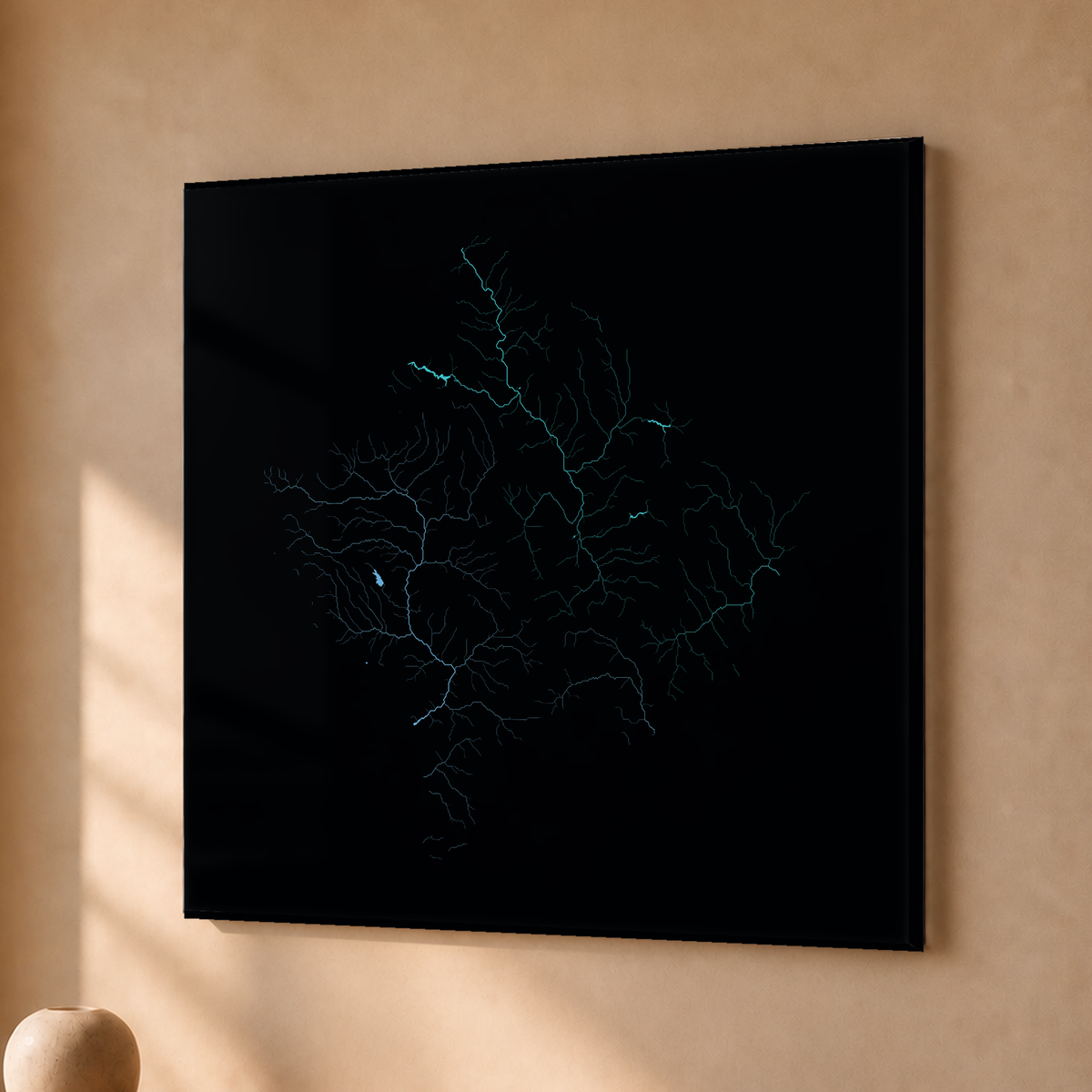Beautiful Rivers — Kosovo — Neon hidrográfico, Acrílico · 50 × 50 cm, Sem margem