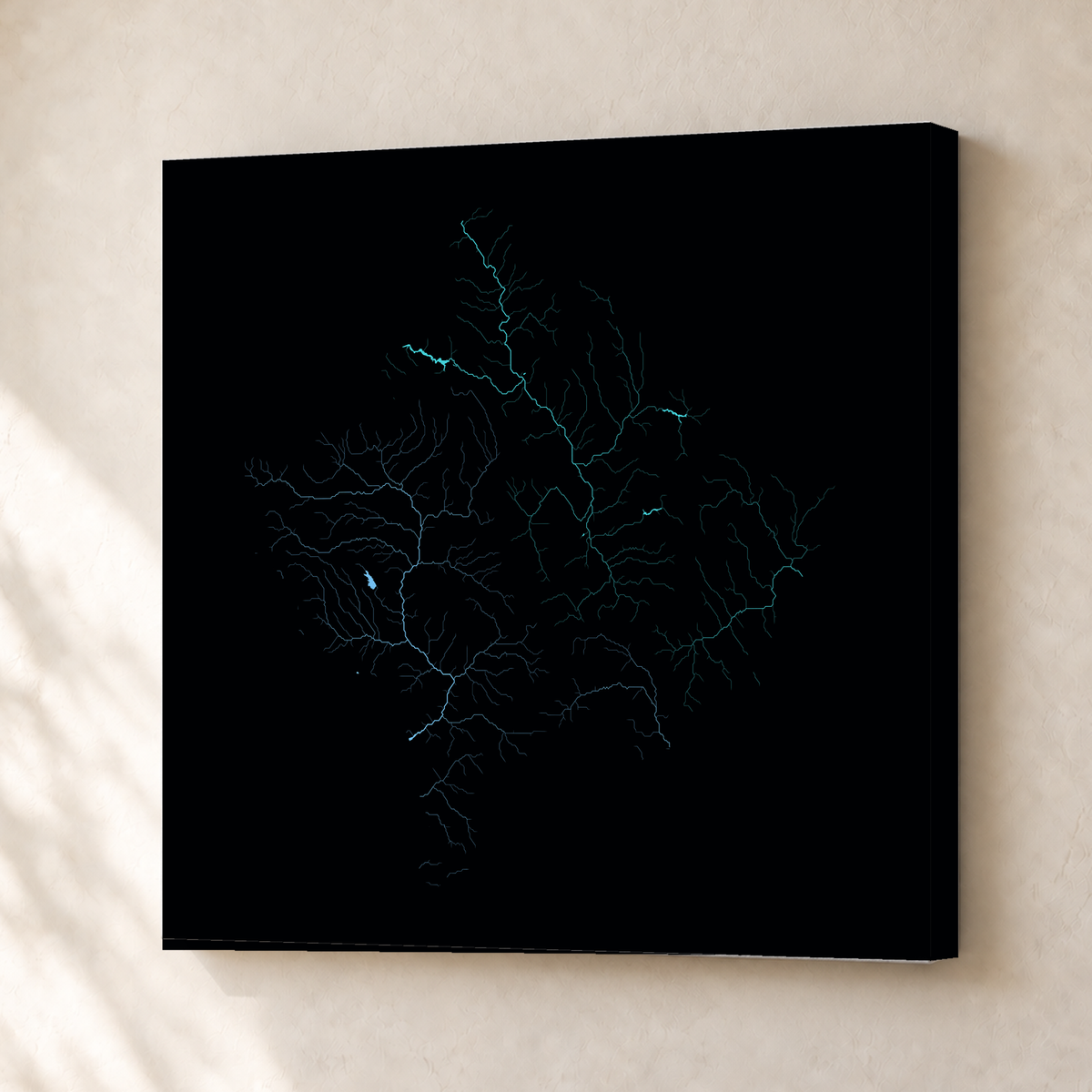 Beautiful Rivers — Kosovo — Neon hidrográfico, Canvas · 30 × 30 cm, Sem margem