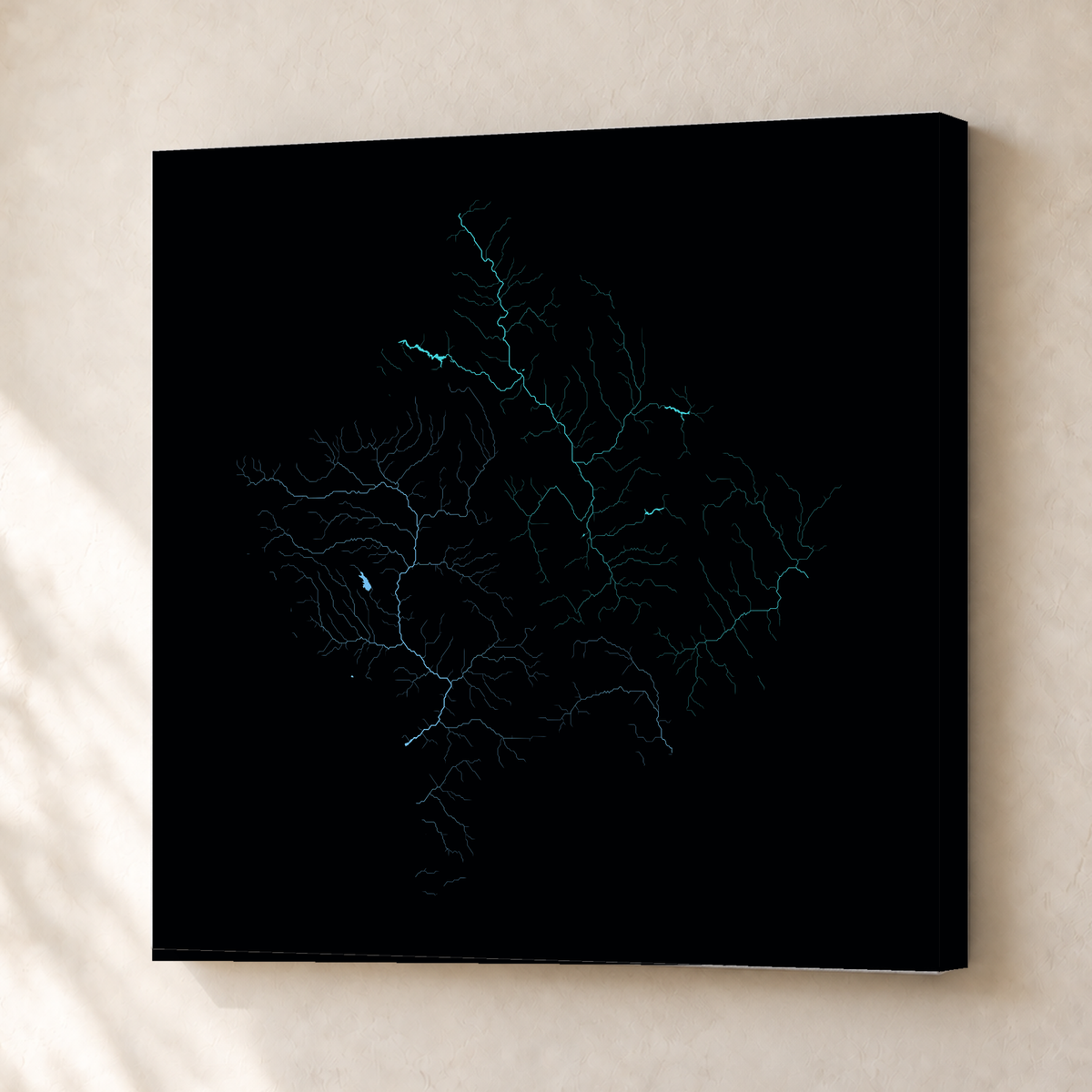Beautiful Rivers — Kosovo — Neon hidrográfico, Canvas · 50 × 50 cm, Sem margem