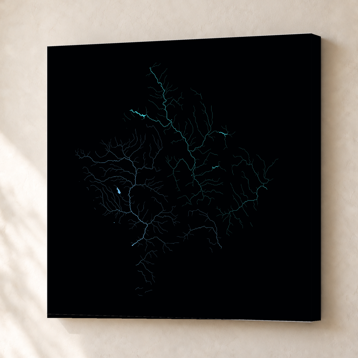 Beautiful Rivers — Kosovo — Neon hidrográfico, Canvas · 76 × 76 cm, Sem margem