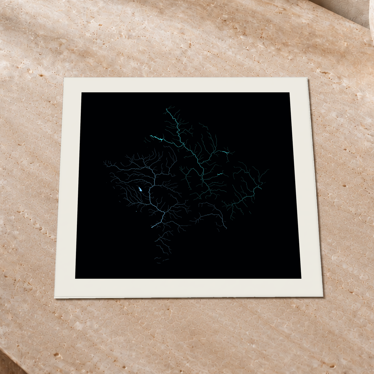 Beautiful Rivers — Kosovo — Neon hidrográfico, Impressão fine art · 30 × 30 cm, Margem branca