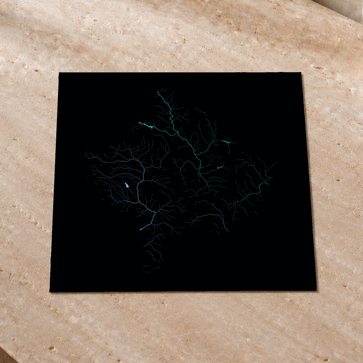 Beautiful Rivers — Kosovo — Neon hidrográfico, Impressão fine art · 50 × 50 cm, Sem margem