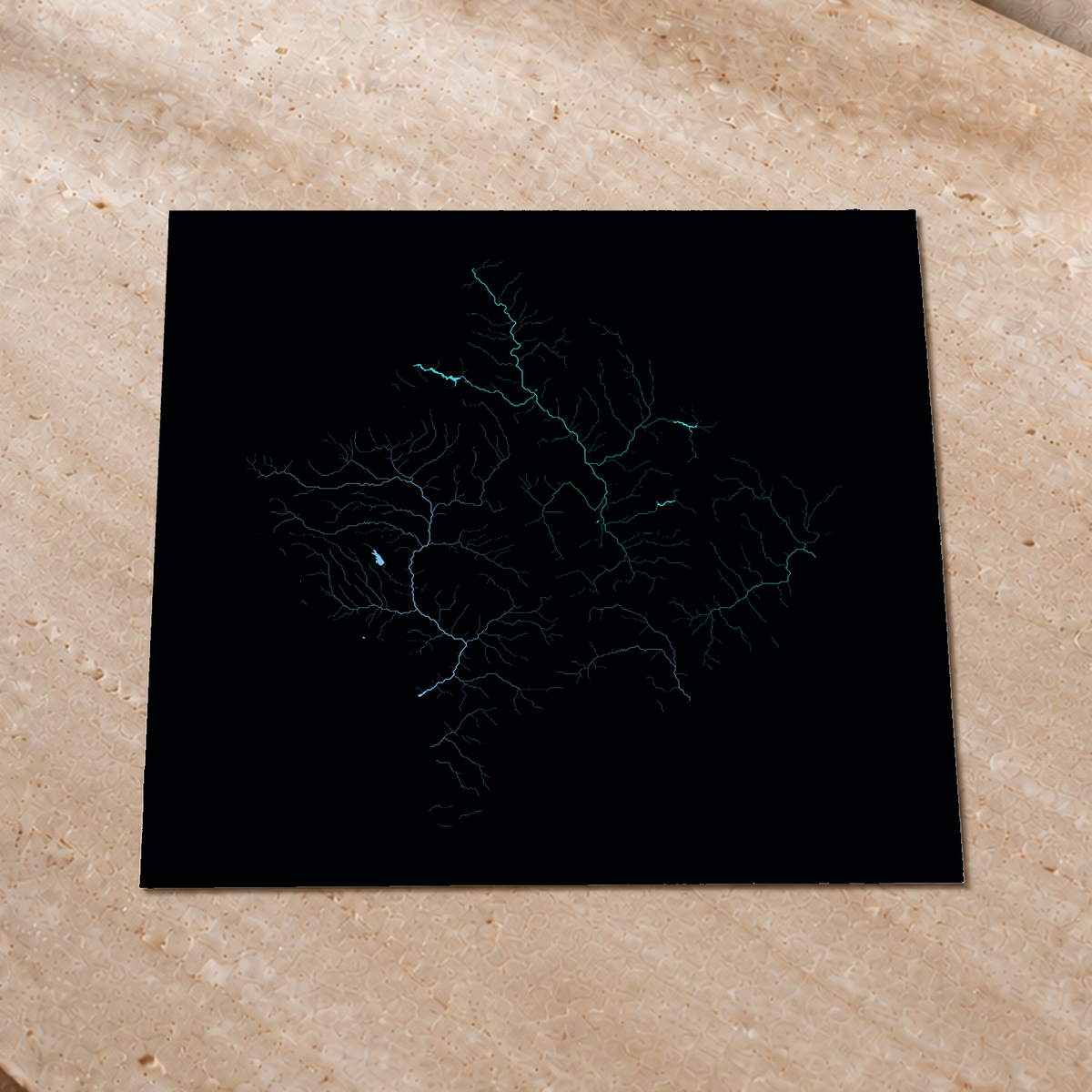 Beautiful Rivers — Kosovo — Neon hidrográfico, Impressão fine art · 76 × 76 cm, Sem margem