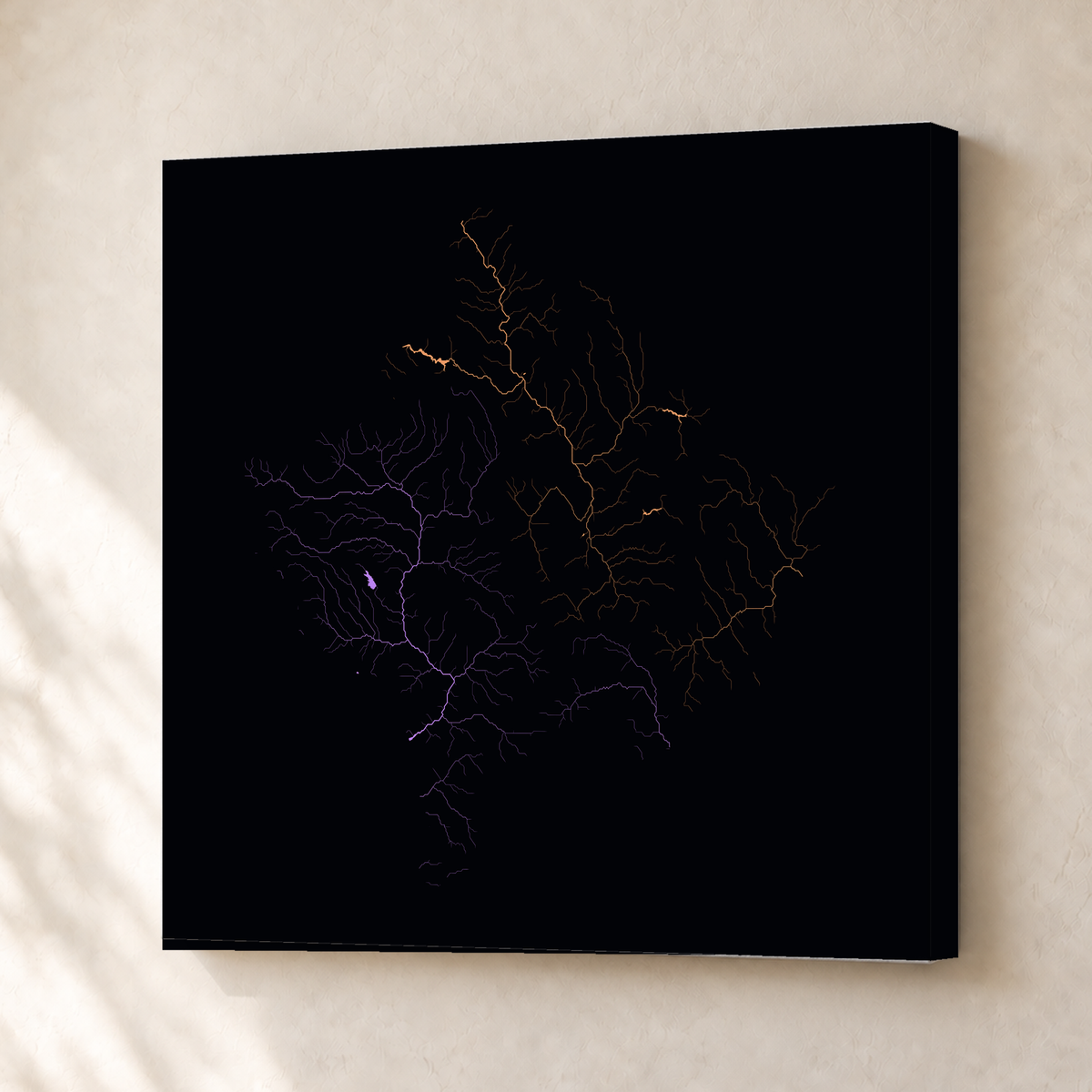 Beautiful Rivers — Kosovo — Neon por território, Canvas · 30 × 30 cm, Sem margem