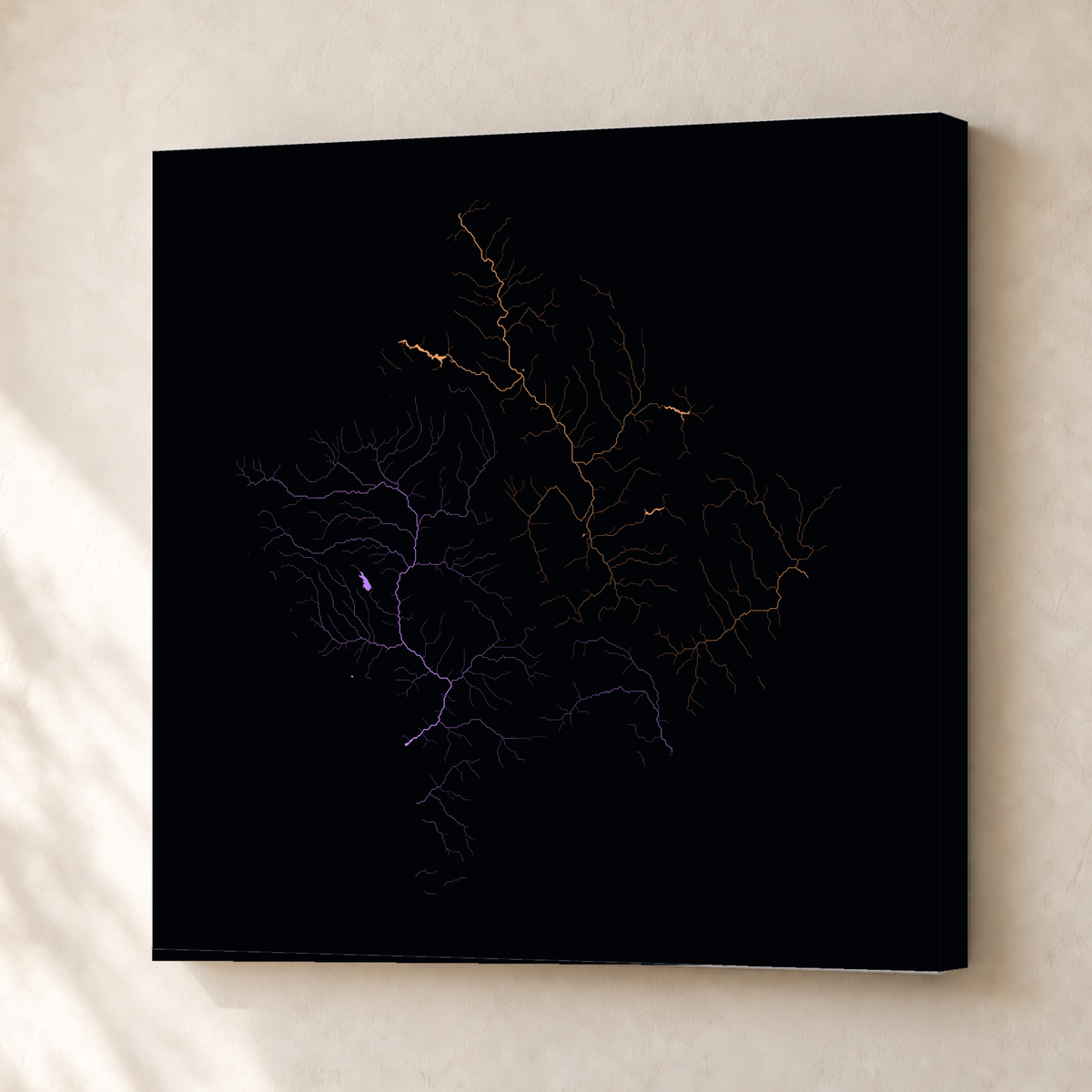 Beautiful Rivers — Kosovo — Neon por território, Canvas · 50 × 50 cm, Sem margem