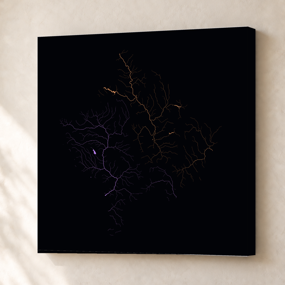 Beautiful Rivers — Kosovo — Neon por território, Canvas · 76 × 76 cm, Sem margem
