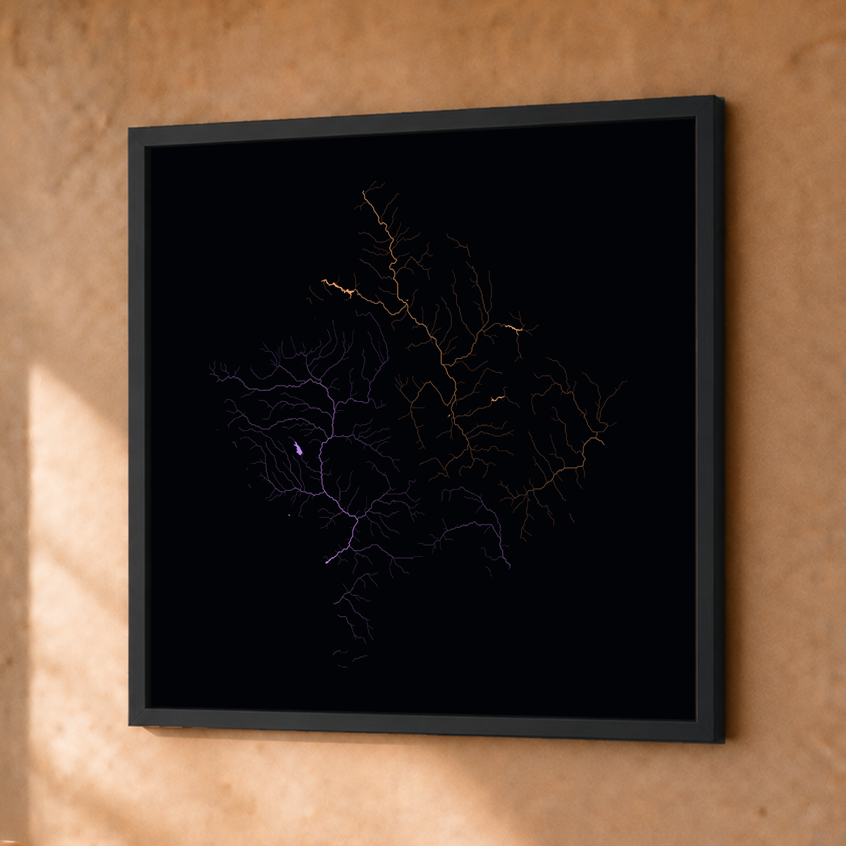Beautiful Rivers — Kosovo — Neon por território, Fine art emoldurado · 30 × 30 cm, Preto · Sem margem