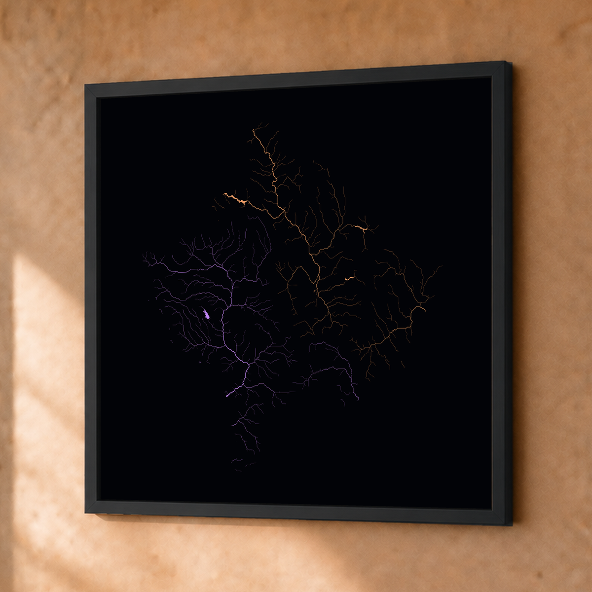Beautiful Rivers — Kosovo — Neon por território, Fine art emoldurado · 50 × 50 cm, Preto · Sem margem