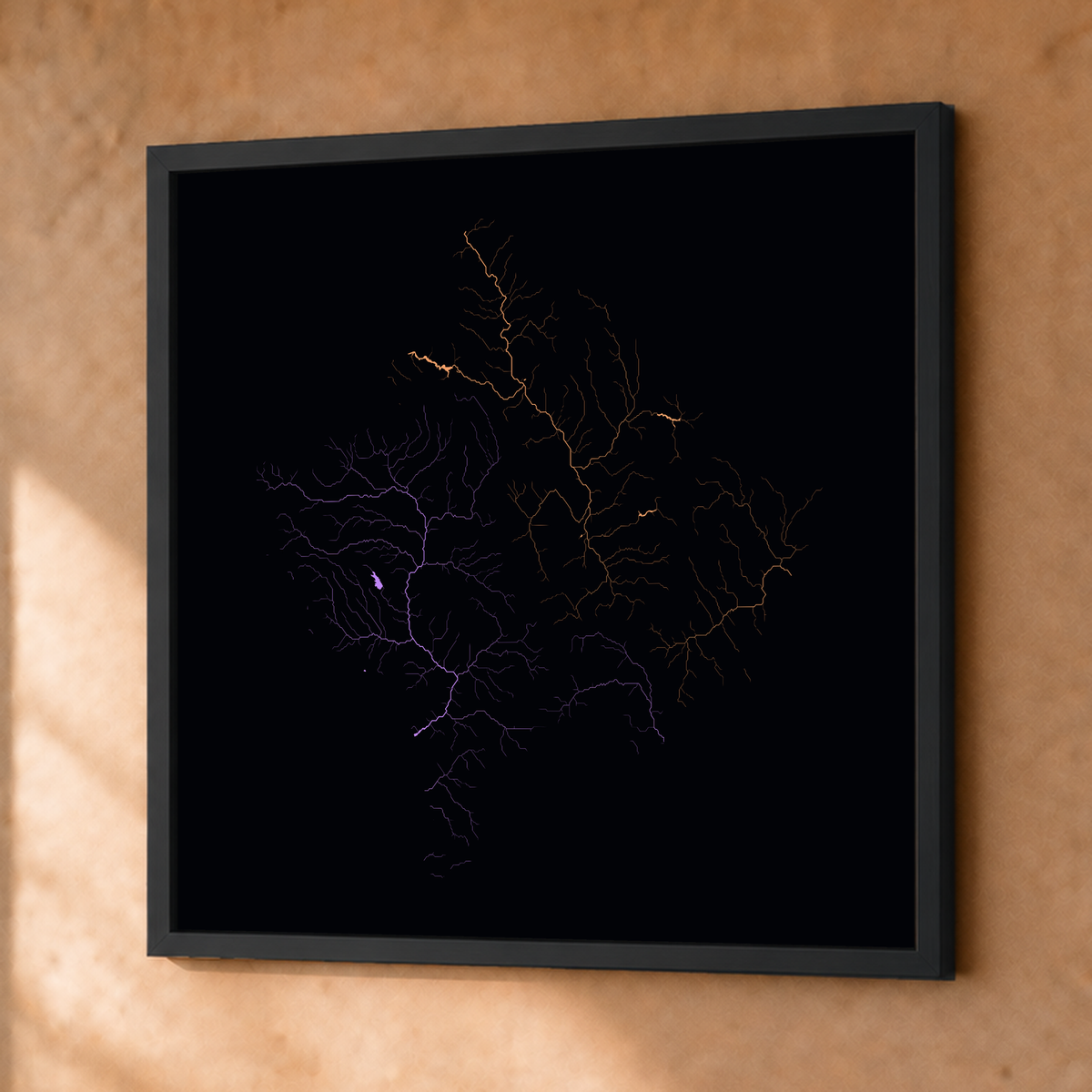 Beautiful Rivers — Kosovo — Neon por território, Fine art emoldurado · 76 × 76 cm, Preto · Sem margem