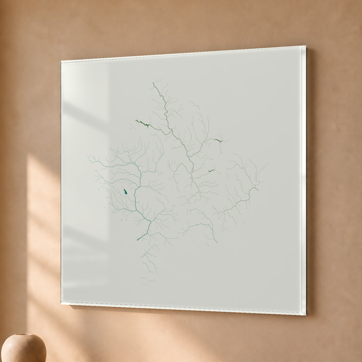 Beautiful Rivers — Kosovo — Verde jade e porcelana, Acrílico · 50 × 50 cm, Sem margem