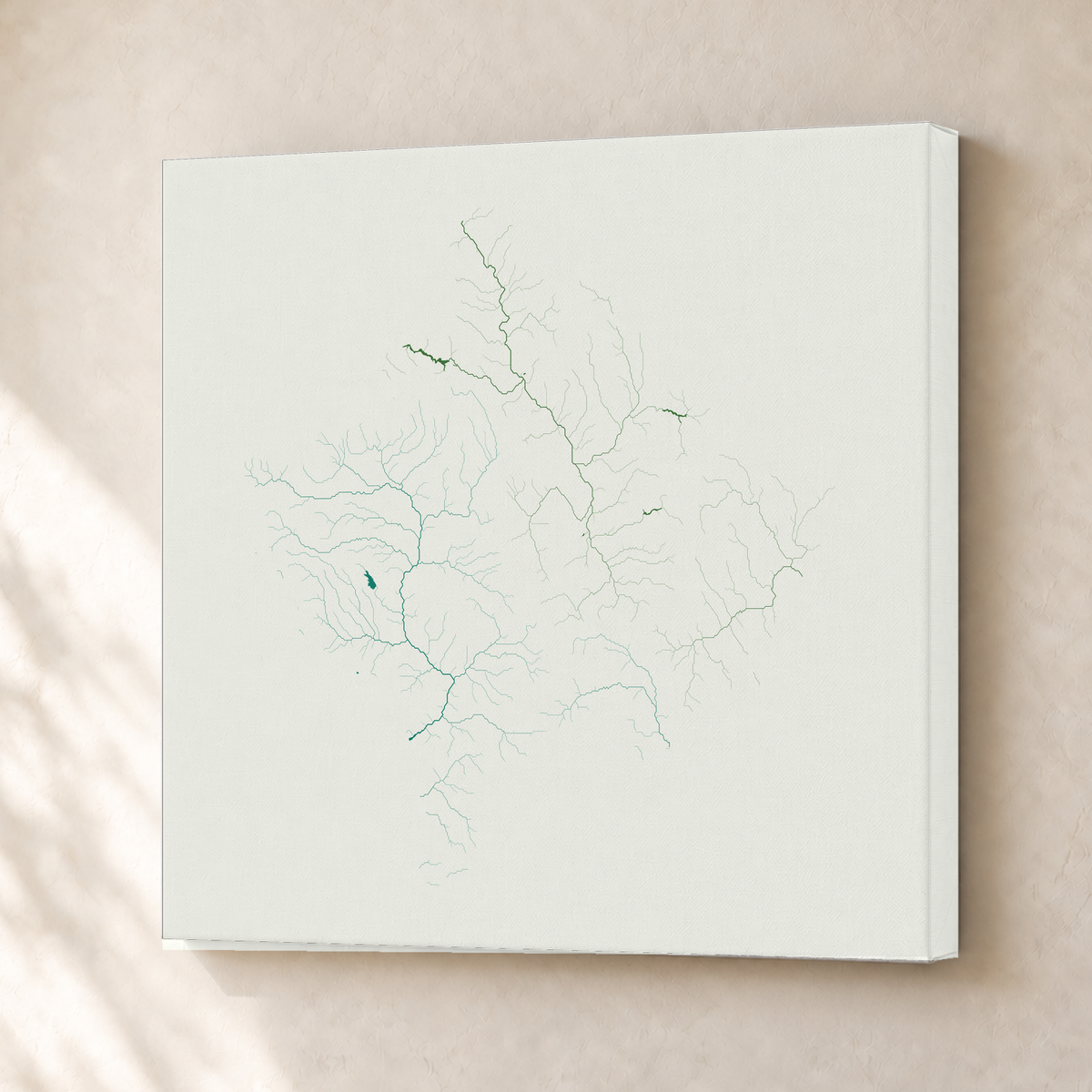 Beautiful Rivers — Kosovo — Verde jade e porcelana, Canvas · 30 × 30 cm, Sem margem