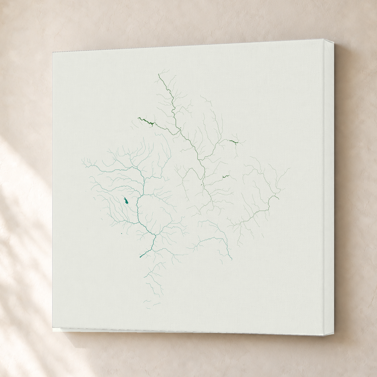 Beautiful Rivers — Kosovo — Verde jade e porcelana, Canvas · 50 × 50 cm, Sem margem