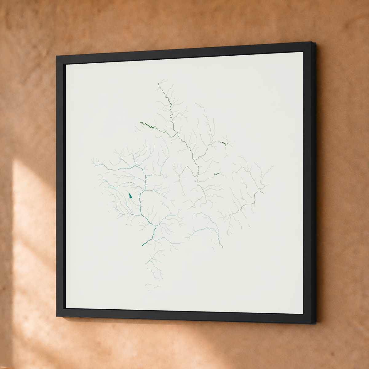 Beautiful Rivers — Kosovo — Verde jade e porcelana, Fine art emoldurado · 30 × 30 cm, Preto · Sem margem