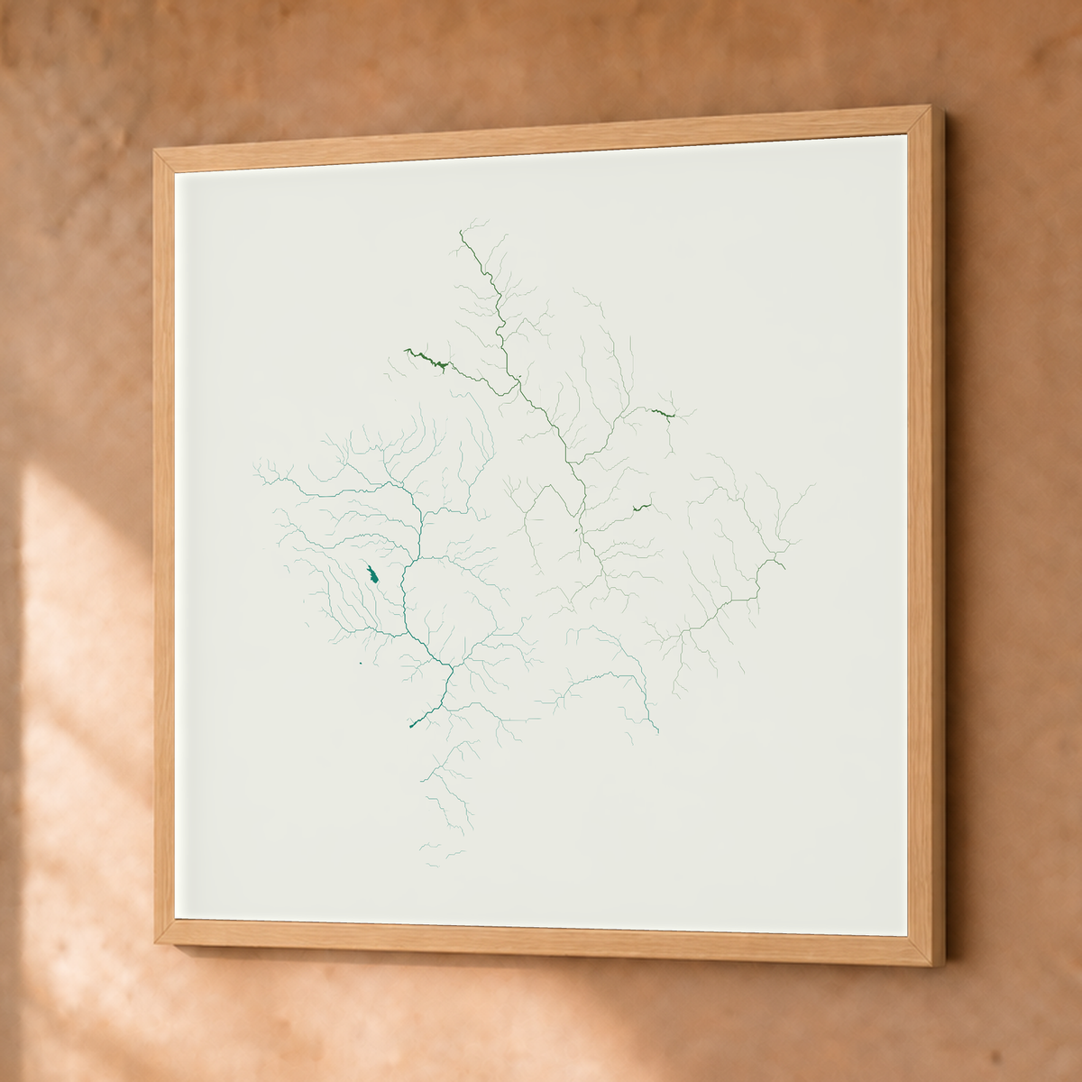 Beautiful Rivers — Kosovo — Verde jade e porcelana, Fine art emoldurado · 76 × 76 cm, Natural · Sem margem