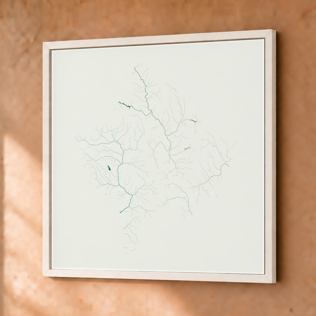 Beautiful Rivers — Kosovo — Verde jade e porcelana, Fine art emoldurado · 76 × 76 cm, Branco · Sem margem