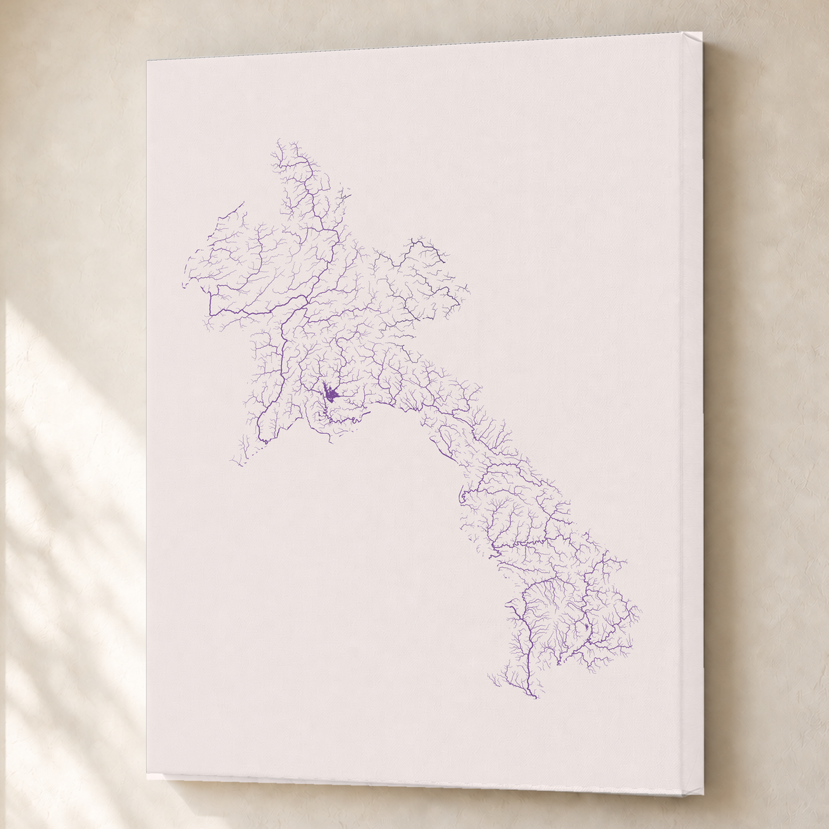 Beautiful Rivers — Laos — Ameixa e rosé, Canvas · 60 × 80 cm, Sem margem