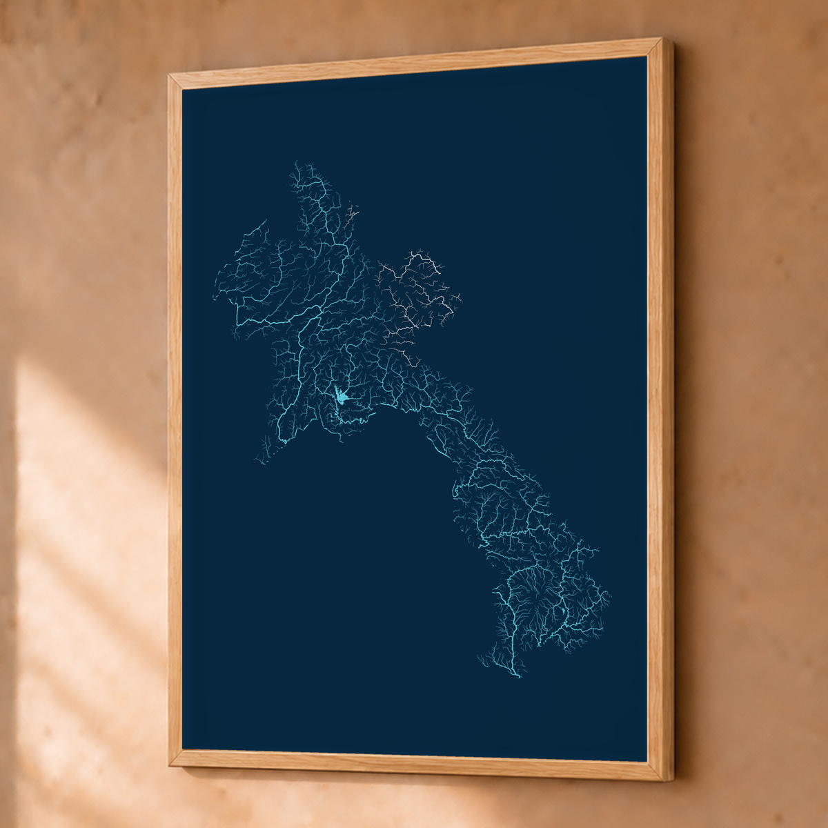 Beautiful Rivers — Laos — Cianotipia, Fine art emoldurado · 45 × 60 cm, Natural · Sem margem