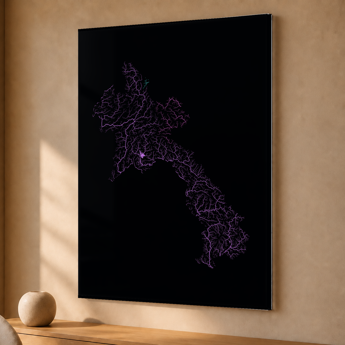 Beautiful Rivers — Laos — Neon hidrográfico, Acrílico · 30 × 40 cm, Sem margem