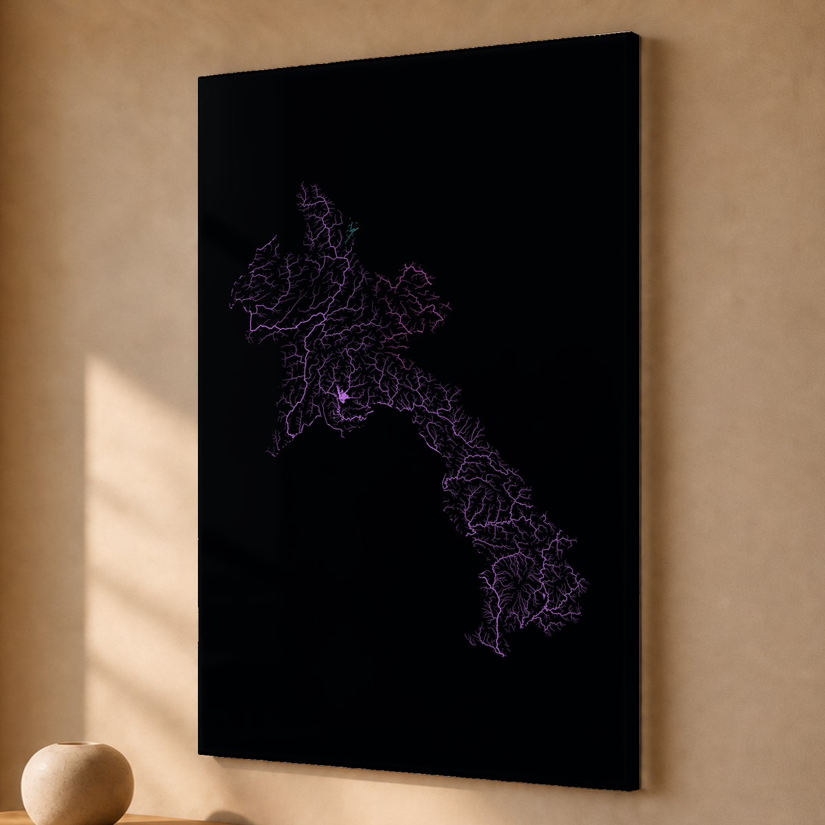Beautiful Rivers — Laos — Neon hidrográfico, Acrílico · 40 × 60 cm, Sem margem