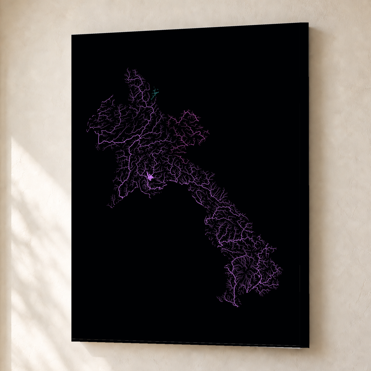 Beautiful Rivers — Laos — Neon hidrográfico, Canvas · 30 × 40 cm, Sem margem