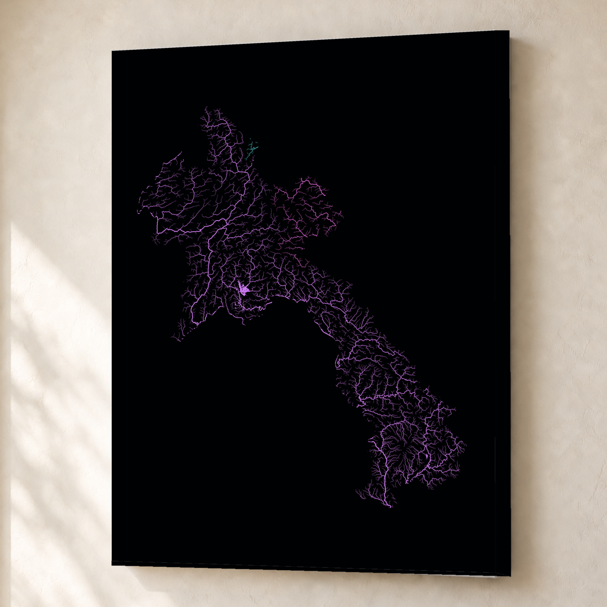 Beautiful Rivers — Laos — Neon hidrográfico, Canvas · 45 × 60 cm, Sem margem