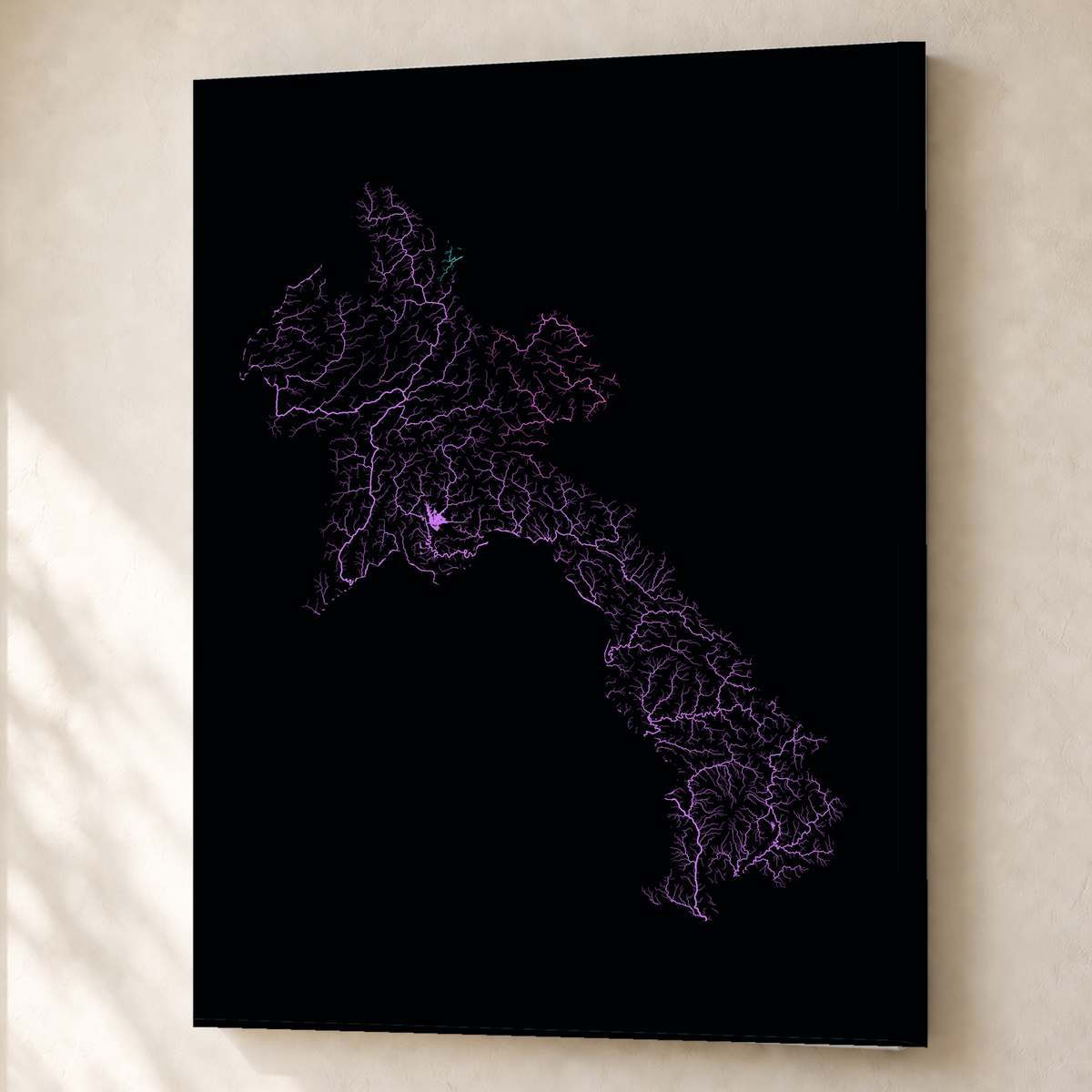 Beautiful Rivers — Laos — Neon hidrográfico, Canvas · 60 × 80 cm, Sem margem