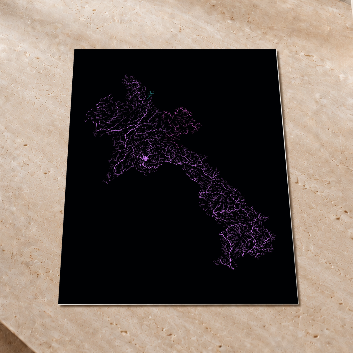 Beautiful Rivers — Laos — Neon hidrográfico, Impressão fine art · 60 × 80 cm, Sem margem