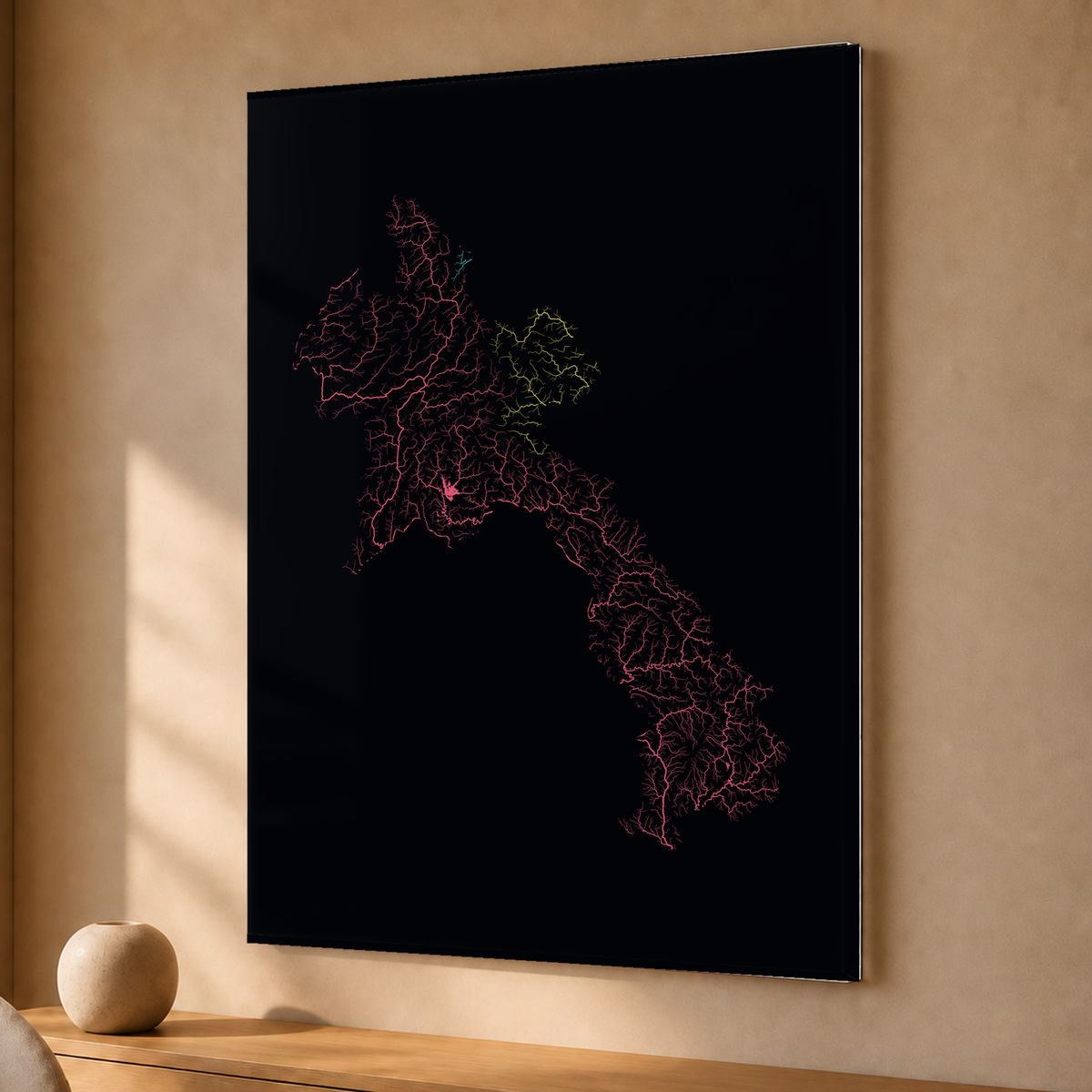 Beautiful Rivers — Laos — Neon por território, Acrílico · 30 × 40 cm, Sem margem