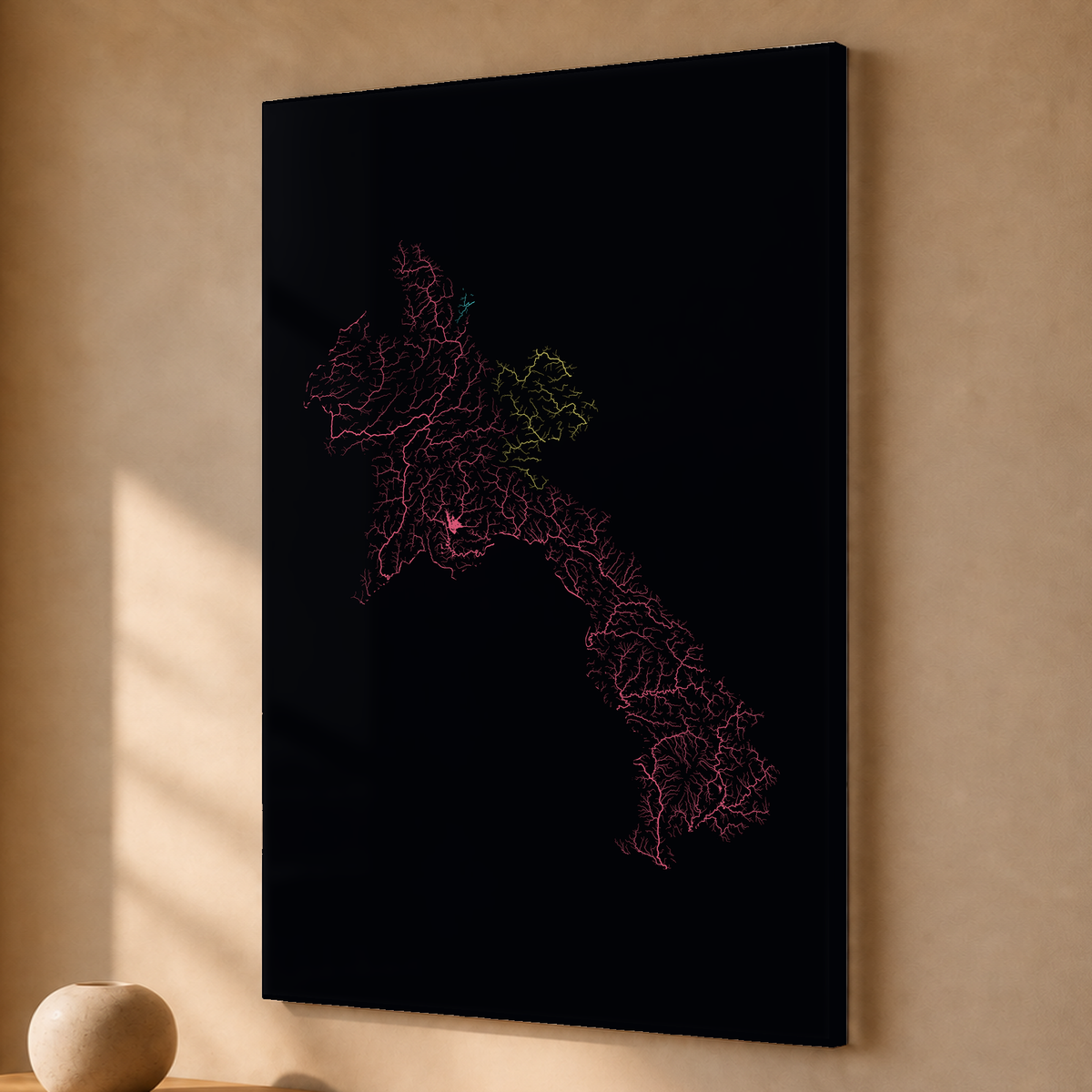 Beautiful Rivers — Laos — Neon por território, Acrílico · 40 × 60 cm, Sem margem