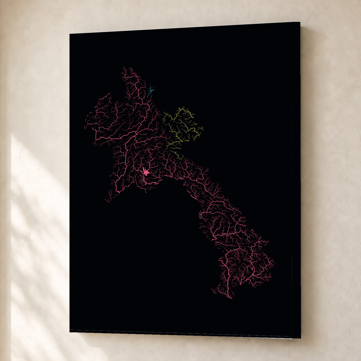 Beautiful Rivers — Laos — Neon por território, Canvas · 30 × 40 cm, Sem margem