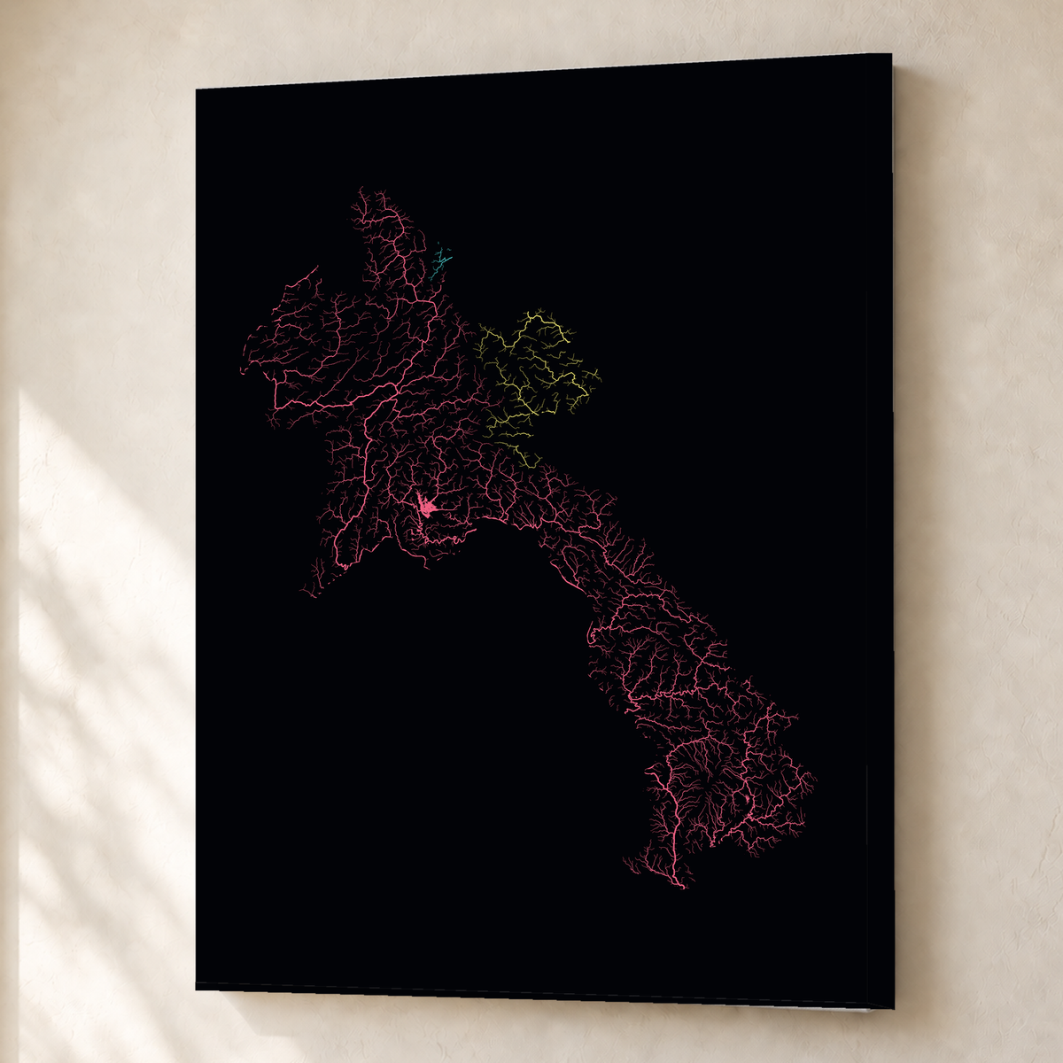 Beautiful Rivers — Laos — Neon por território, Canvas · 45 × 60 cm, Sem margem