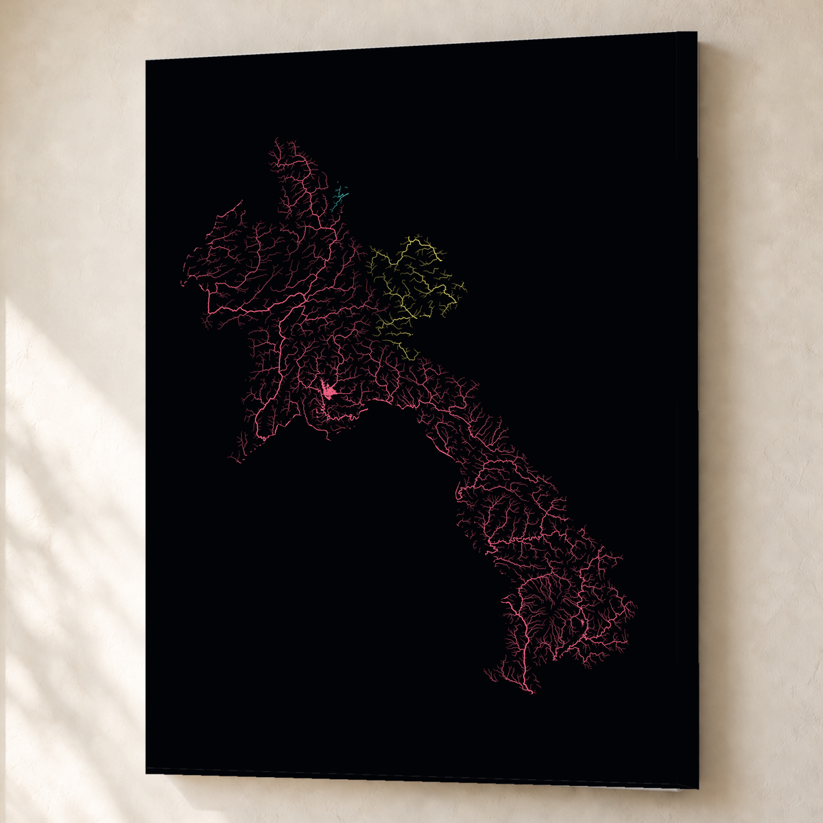 Beautiful Rivers — Laos — Neon por território, Canvas · 60 × 80 cm, Sem margem