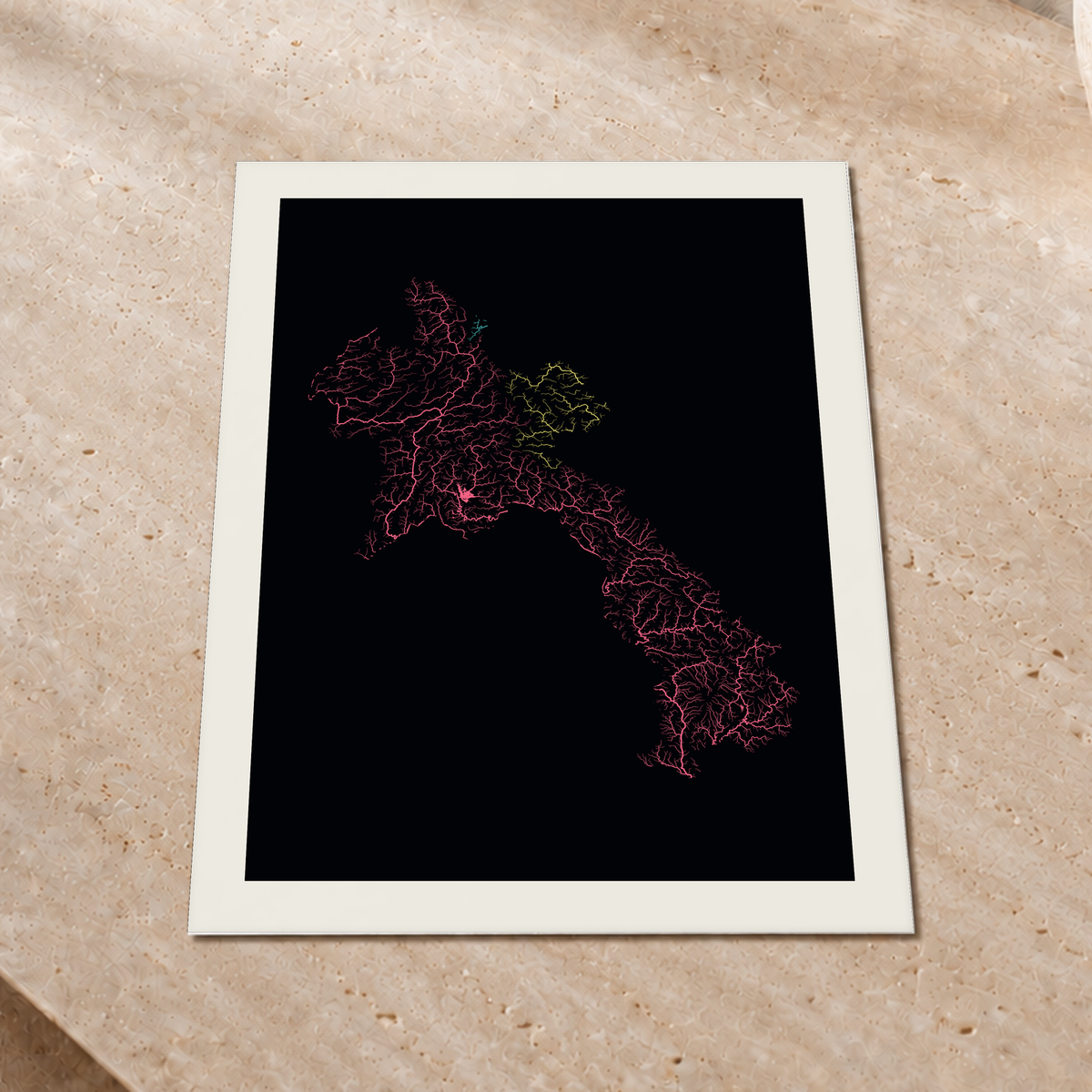 Beautiful Rivers — Laos — Neon por território, Impressão fine art · 45 × 60 cm, Margem branca