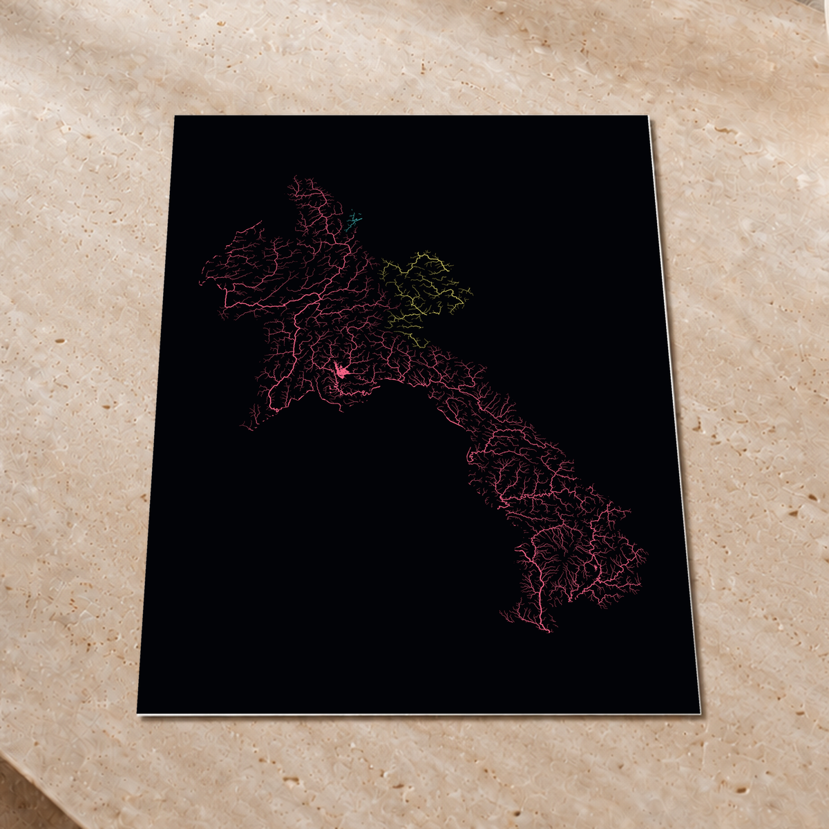 Beautiful Rivers — Laos — Neon por território, Impressão fine art · 60 × 80 cm, Sem margem