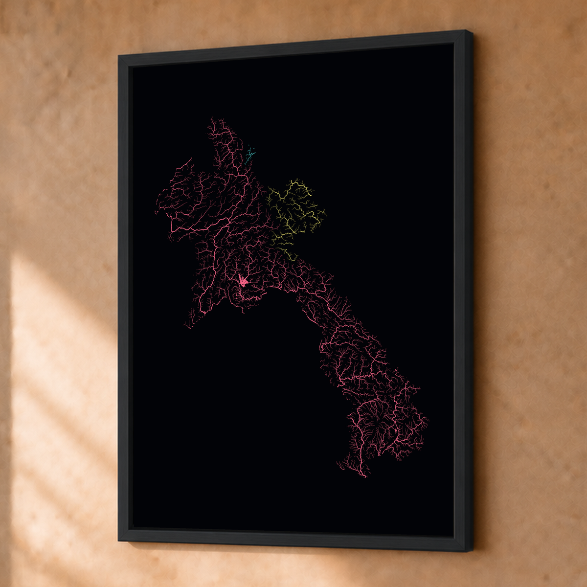 Beautiful Rivers — Laos — Neon por território, Fine art emoldurado · 30 × 40 cm, Preto · Sem margem