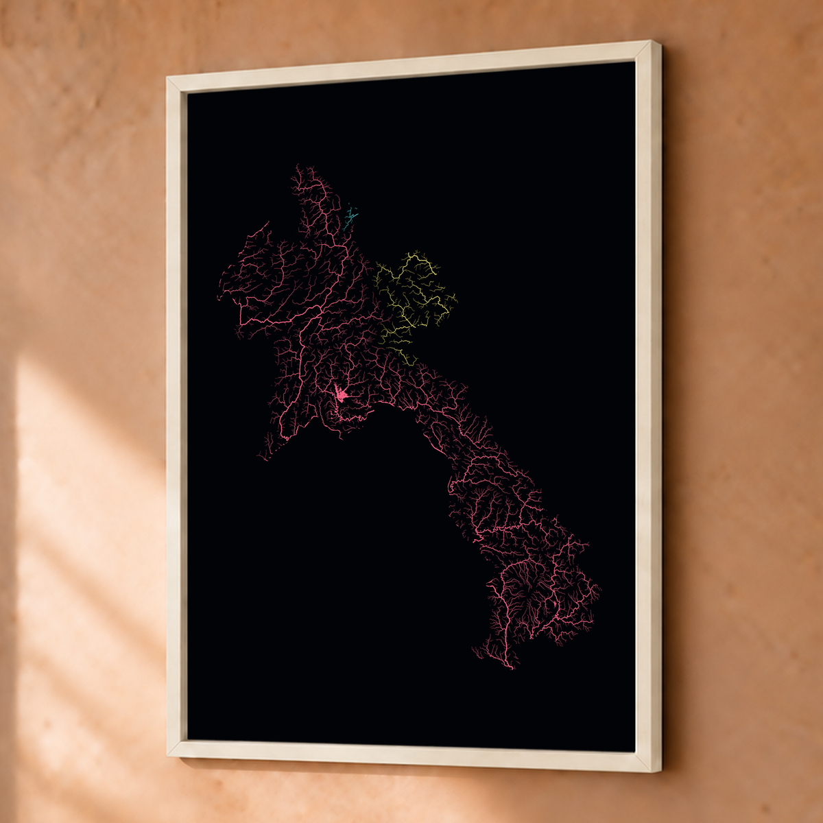 Beautiful Rivers — Laos — Neon por território, Fine art emoldurado · 30 × 40 cm, Branco · Sem margem