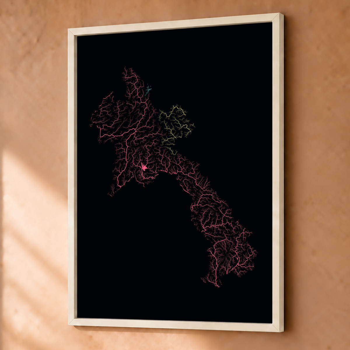 Beautiful Rivers — Laos — Neon por território, Fine art emoldurado · 45 × 60 cm, Branco · Sem margem