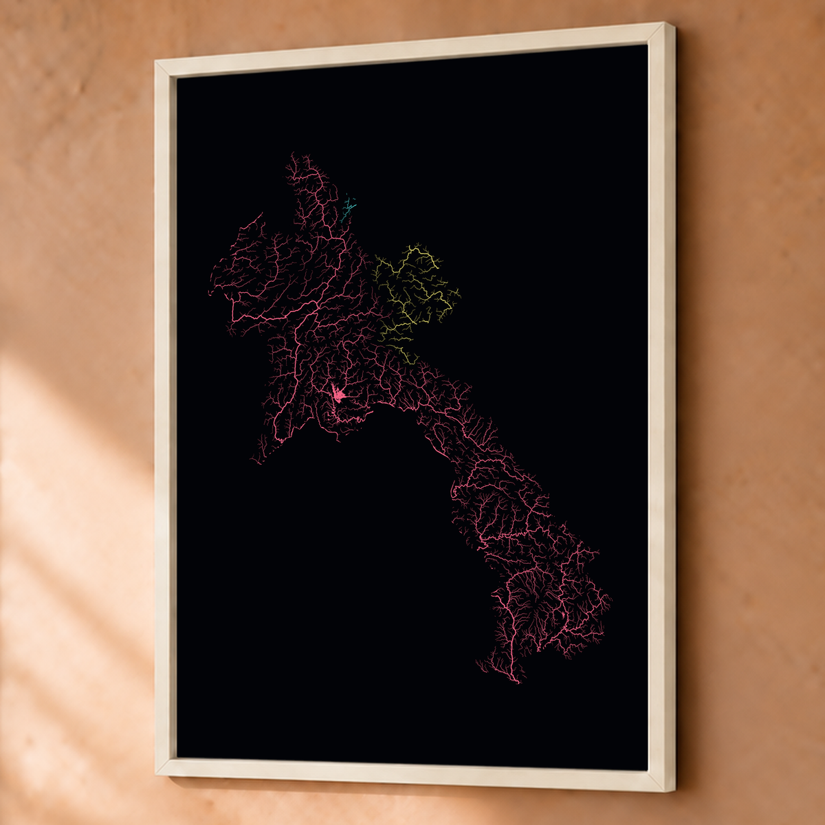 Beautiful Rivers — Laos — Neon por território, Fine art emoldurado · 60 × 80 cm, Branco · Sem margem