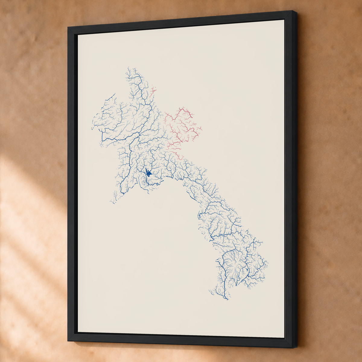 Beautiful Rivers — Laos — Risografia, Fine art emoldurado · 60 × 80 cm, Preto · Sem margem