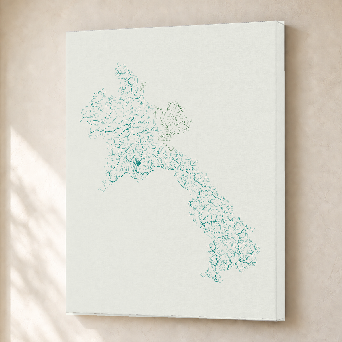 Beautiful Rivers — Laos — Verde jade e porcelana, Canvas · 30 × 40 cm, Sem margem