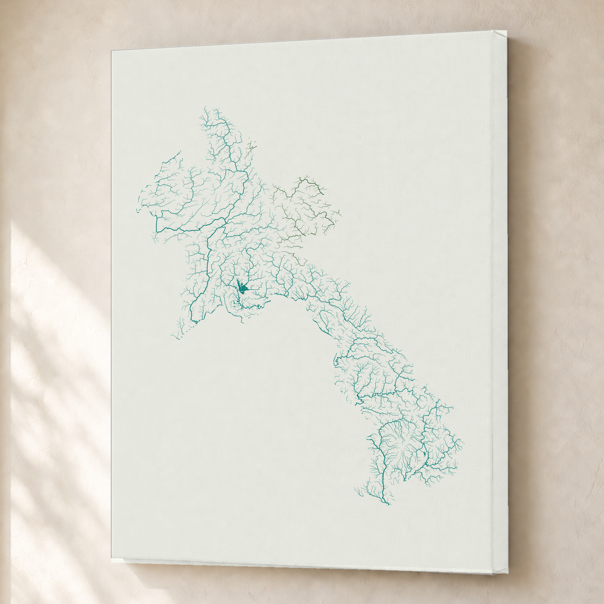 Beautiful Rivers — Laos — Verde jade e porcelana, Canvas · 45 × 60 cm, Sem margem