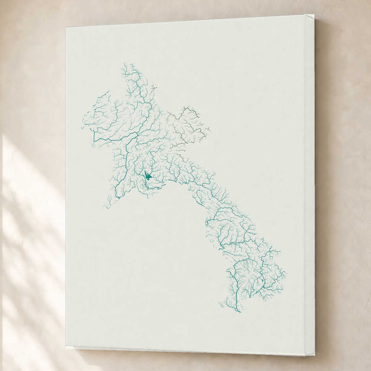 Beautiful Rivers — Laos — Verde jade e porcelana, Canvas · 60 × 80 cm, Sem margem