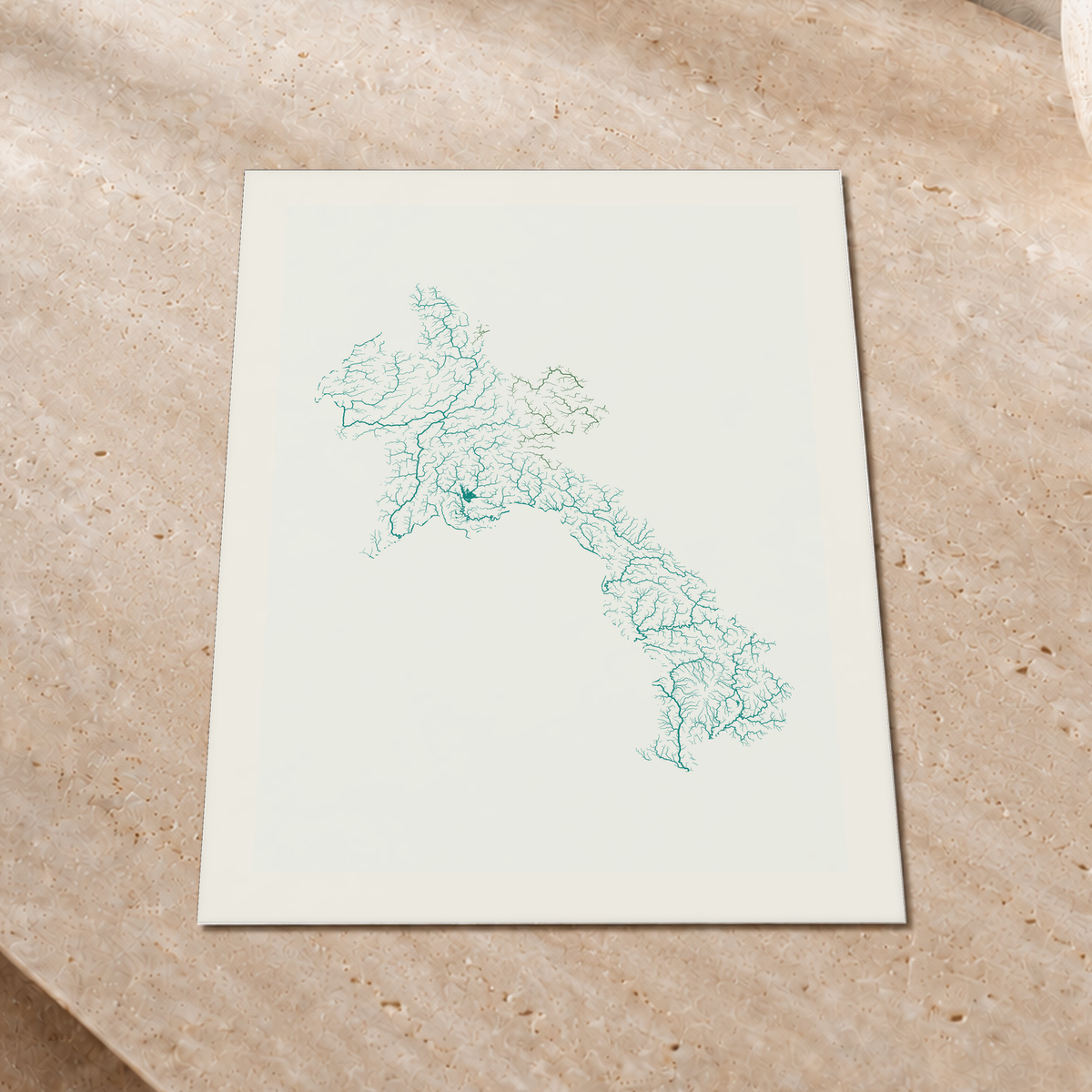 Beautiful Rivers — Laos — Verde jade e porcelana, Impressão fine art · 30 × 40 cm, Margem branca
