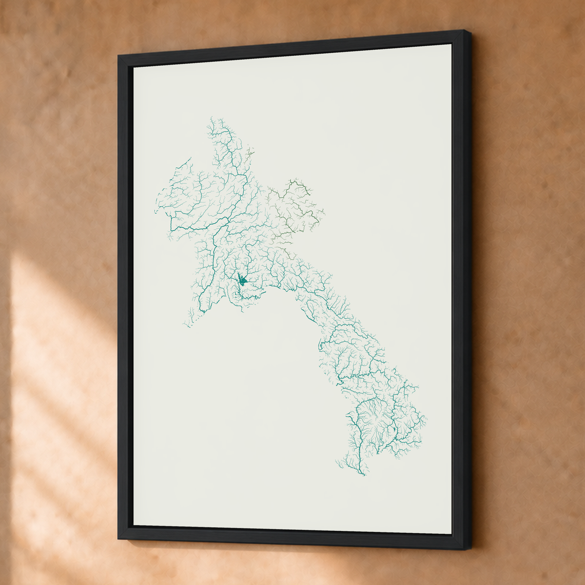 Beautiful Rivers — Laos — Verde jade e porcelana, Fine art emoldurado · 30 × 40 cm, Preto · Sem margem