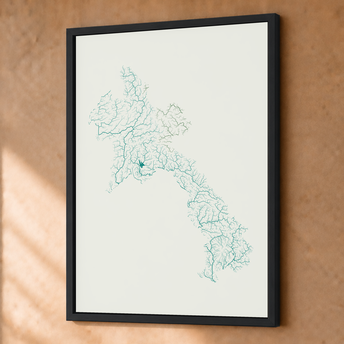 Beautiful Rivers — Laos — Verde jade e porcelana, Fine art emoldurado · 45 × 60 cm, Preto · Sem margem